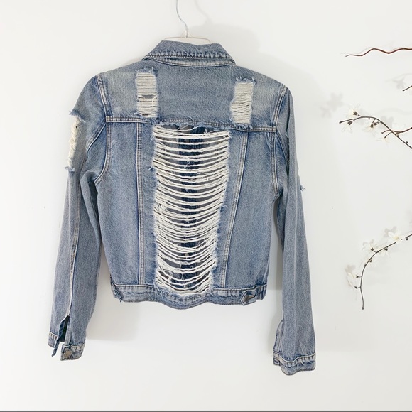 distressed back denim jacket